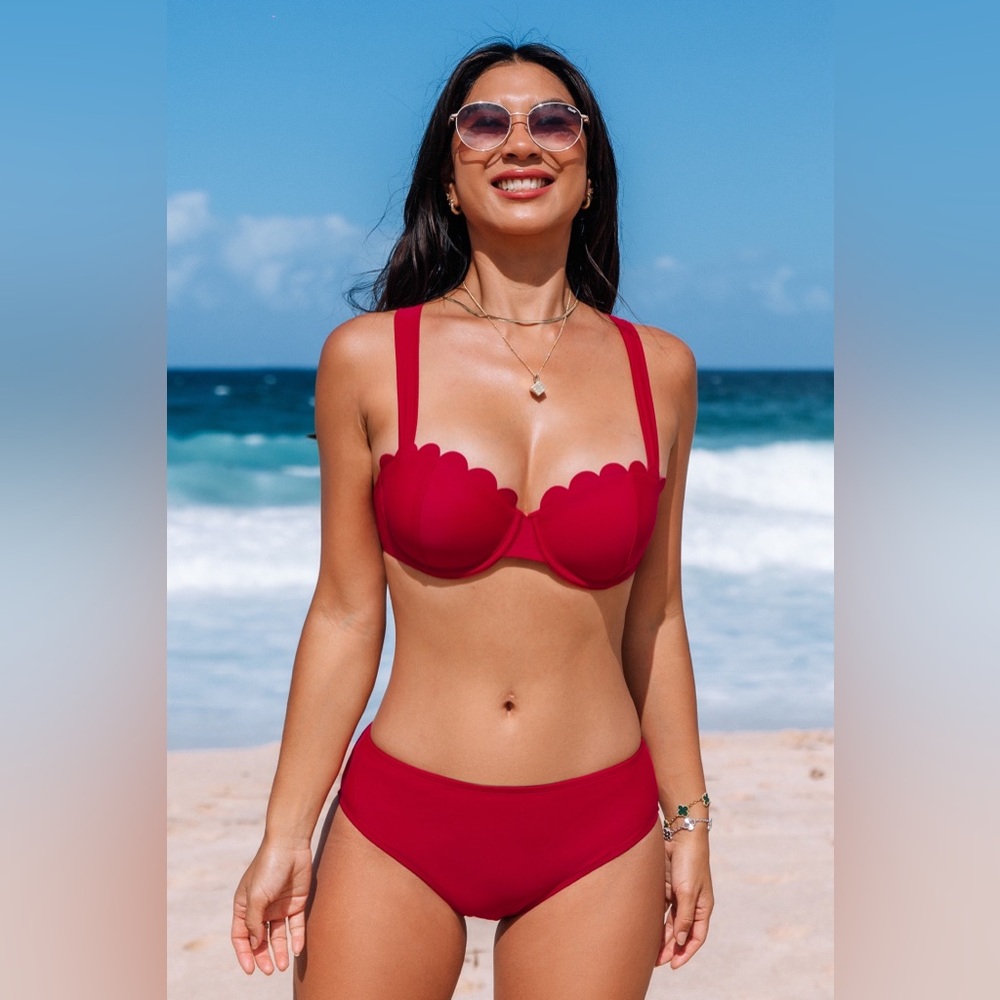 Scalloped Red Bikini Set